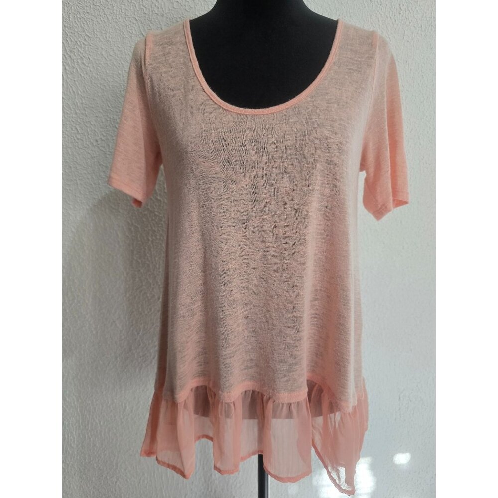 Living Doll Los Angeles Peach Sheer Top With Ruffle Hem Size‎ L fairycore